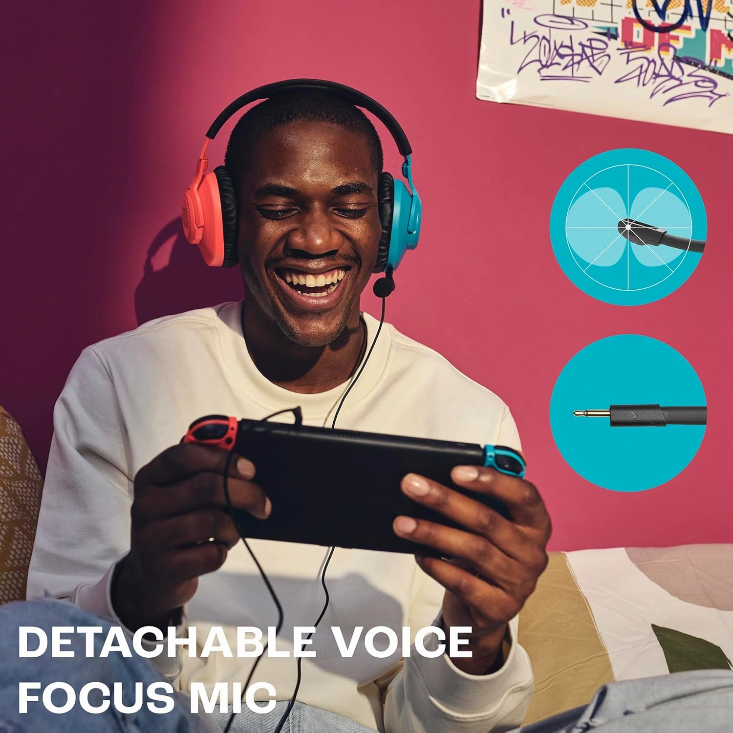 JBL Quantum 100N Wired Gaming Headset - Detachable Mic, QuantumSOUND, Memory Foam, Multi-Platform, Blue/Red