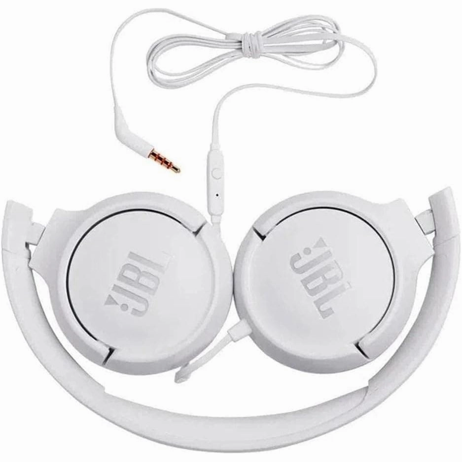 JBL T500 Over-Ear Foldable Headphones - Pure Bass, Lightweight, Built-In Mic, White