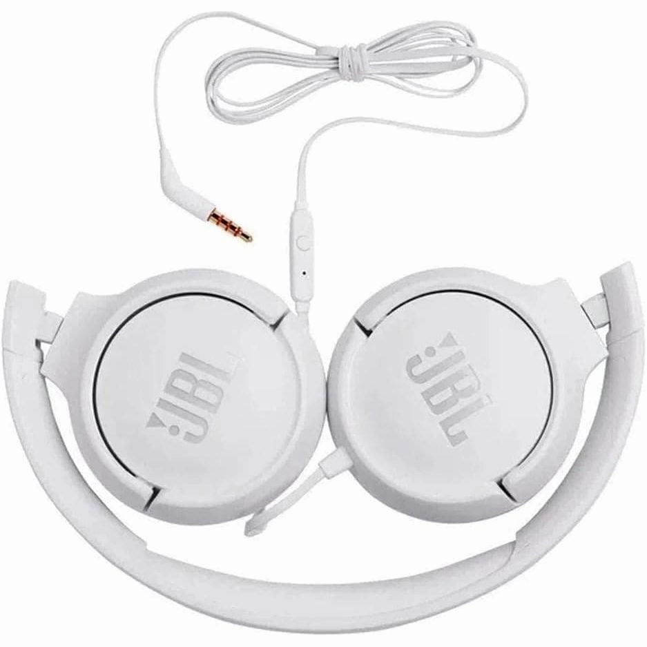 JBL T500 Over-Ear Foldable Headphones - Pure Bass, Lightweight, Built-In Mic, White