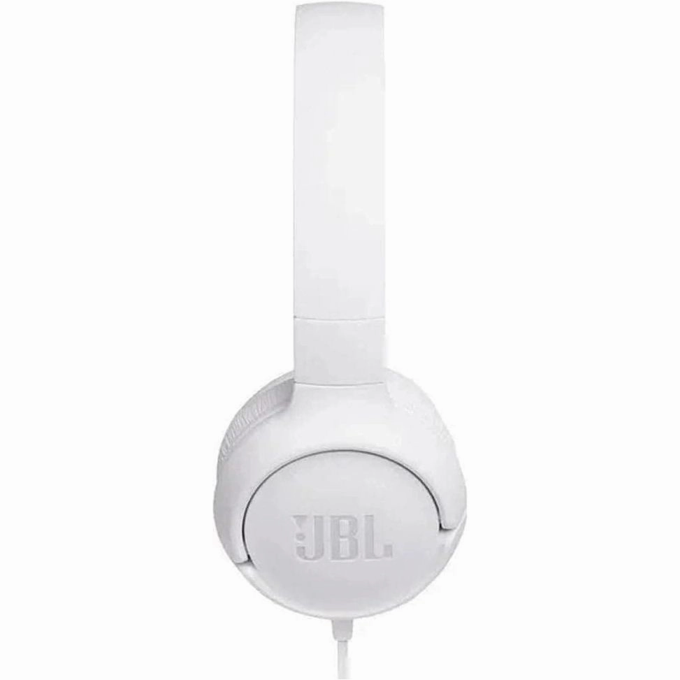 JBL T500 Over-Ear Foldable Headphones - Pure Bass, Lightweight, Built-In Mic, White