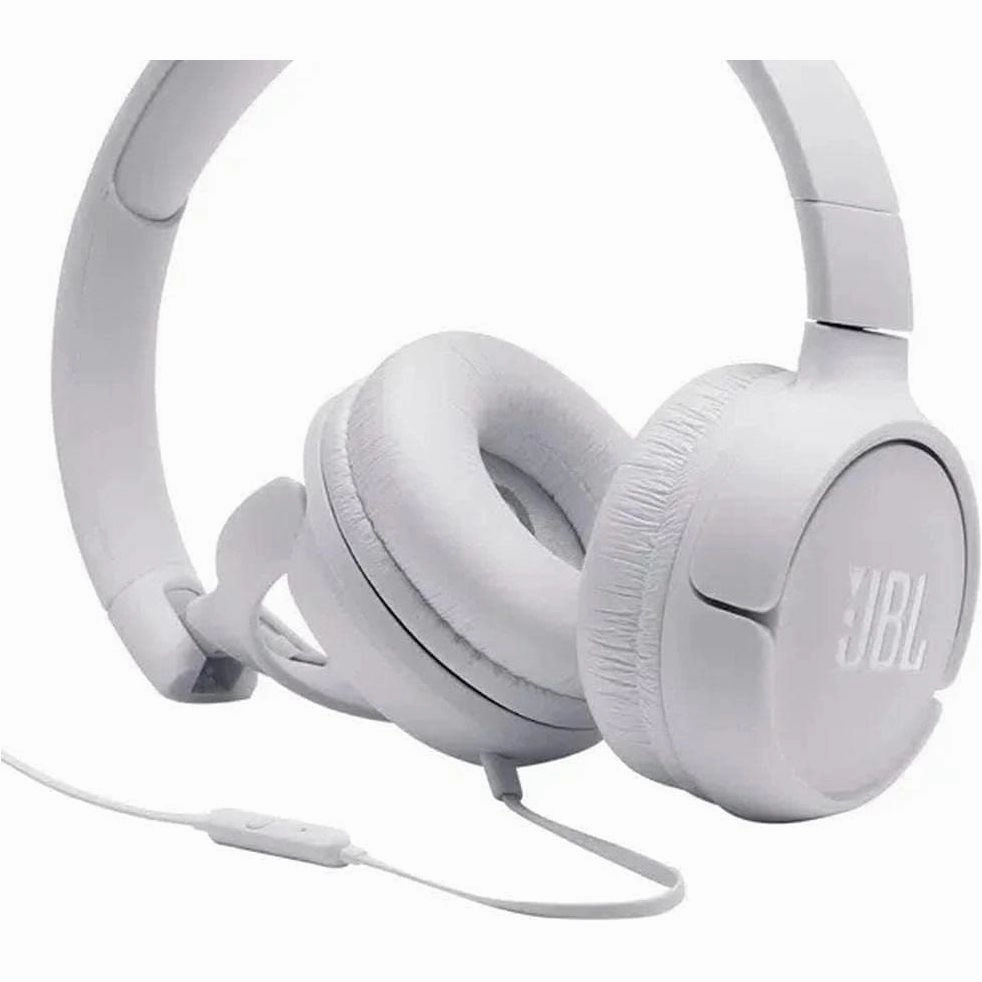 JBL T500 Over-Ear Foldable Headphones - Pure Bass, Lightweight, Built-In Mic, White