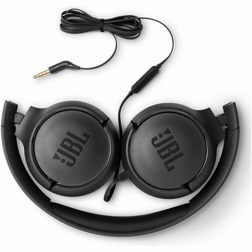 JBL T500 Over-Ear Headphones - Lightweight, Foldable, Pure Bass Sound, 1-Button Remote, Built-In Microphone, Black