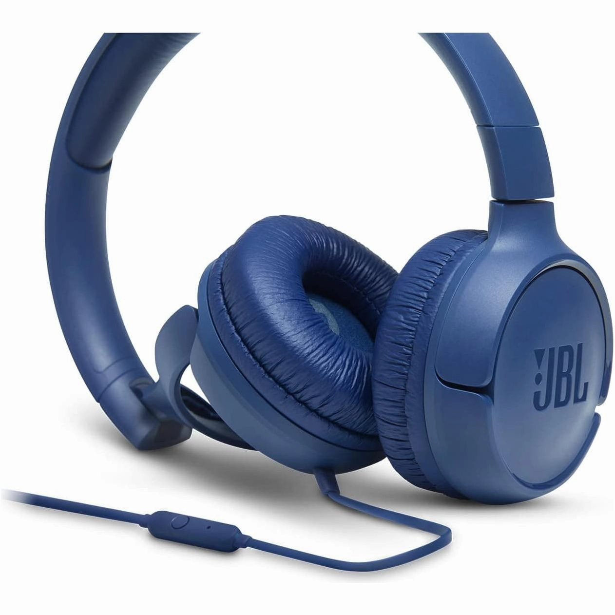 JBL T500 Over-Ear Headphones, Lightweight & Foldable, Pure Bass Sound, 1-Button Remote & Microphone - Blue