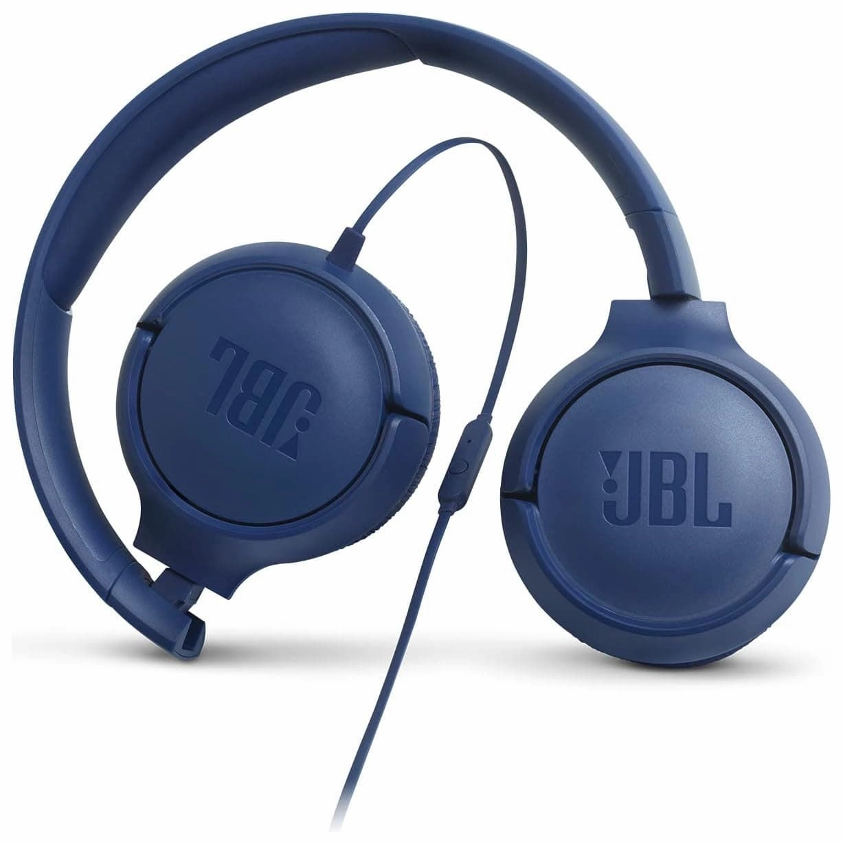 JBL T500 Over-Ear Headphones, Lightweight & Foldable, Pure Bass Sound, 1-Button Remote & Microphone - Blue