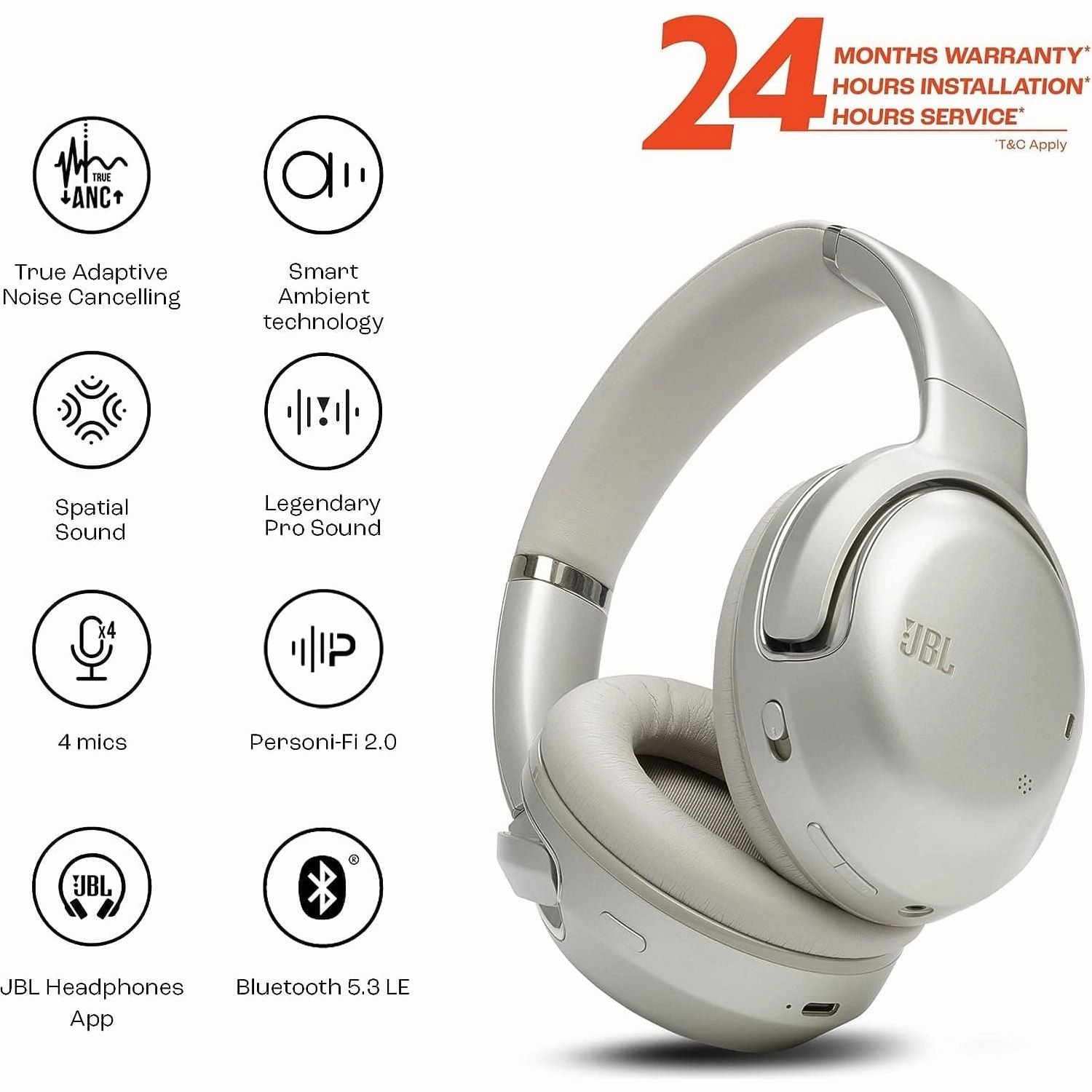 JBL Tour One M2 - On-Ear Wireless Noise-Cancelling Headphones, Champagne