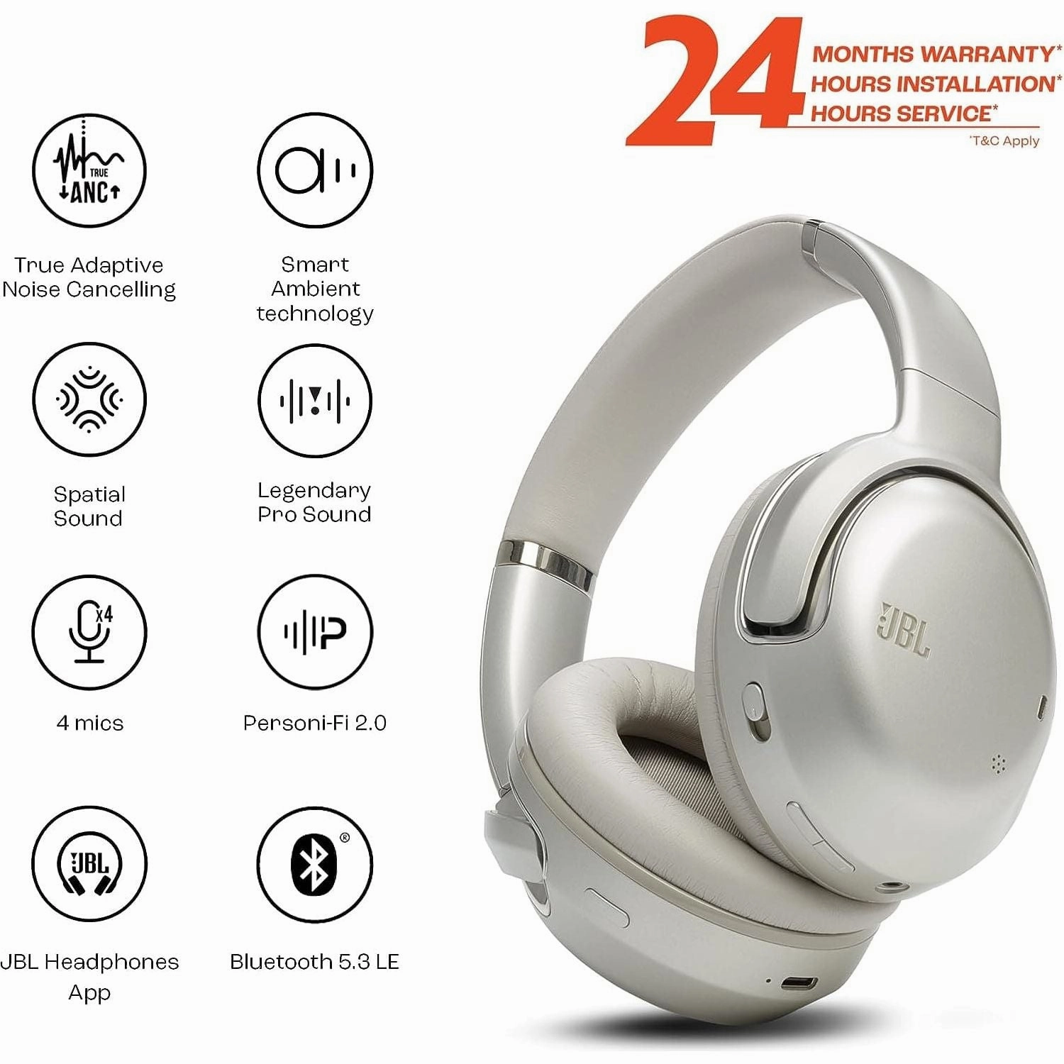 JBL Tour One M2 - On-Ear Wireless Noise-Cancelling Headphones, Champagne