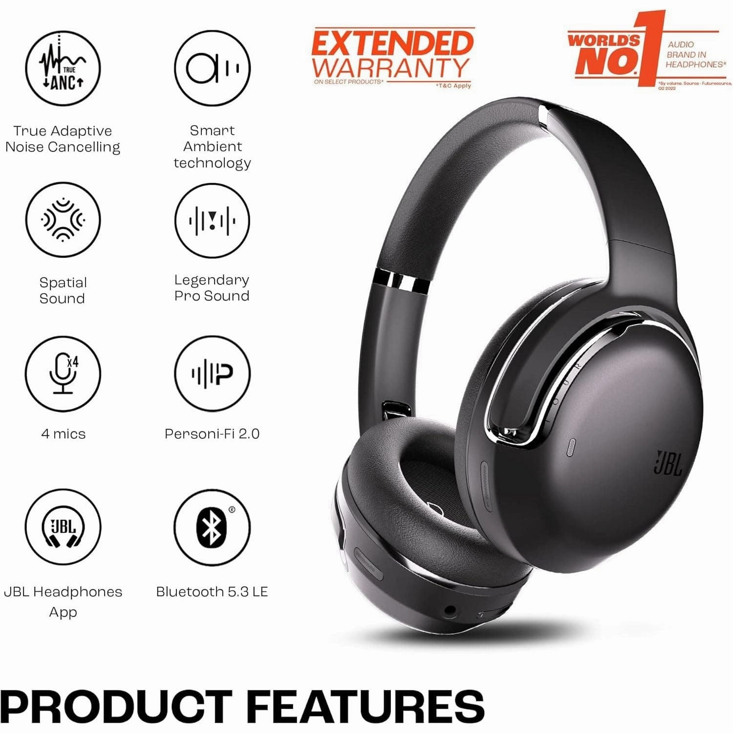 JBL Tour One M2 Wireless Bluetooth Noise-Cancelling Headphones - Black