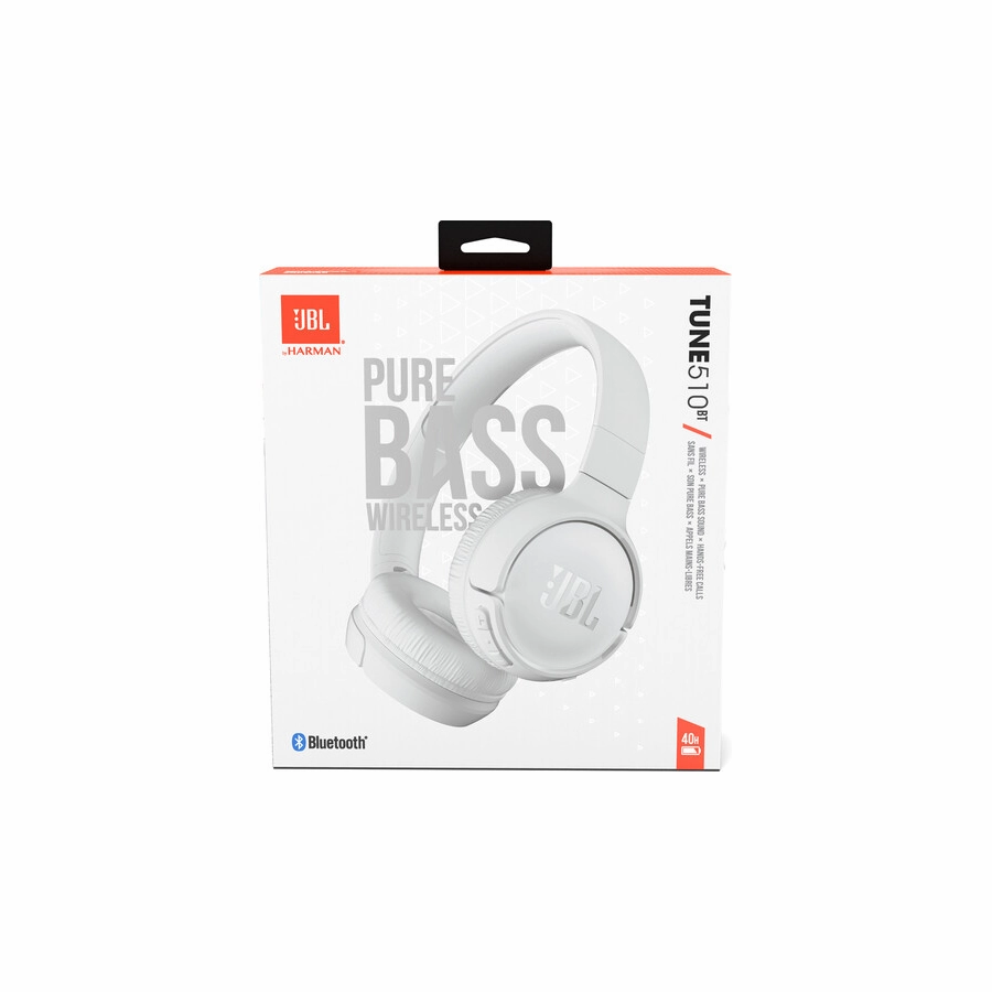 JBL Tune510BT - Wireless on-ear headphones featuring bluetooth 5.0, up to 40 hours battery life and speed charge (White)