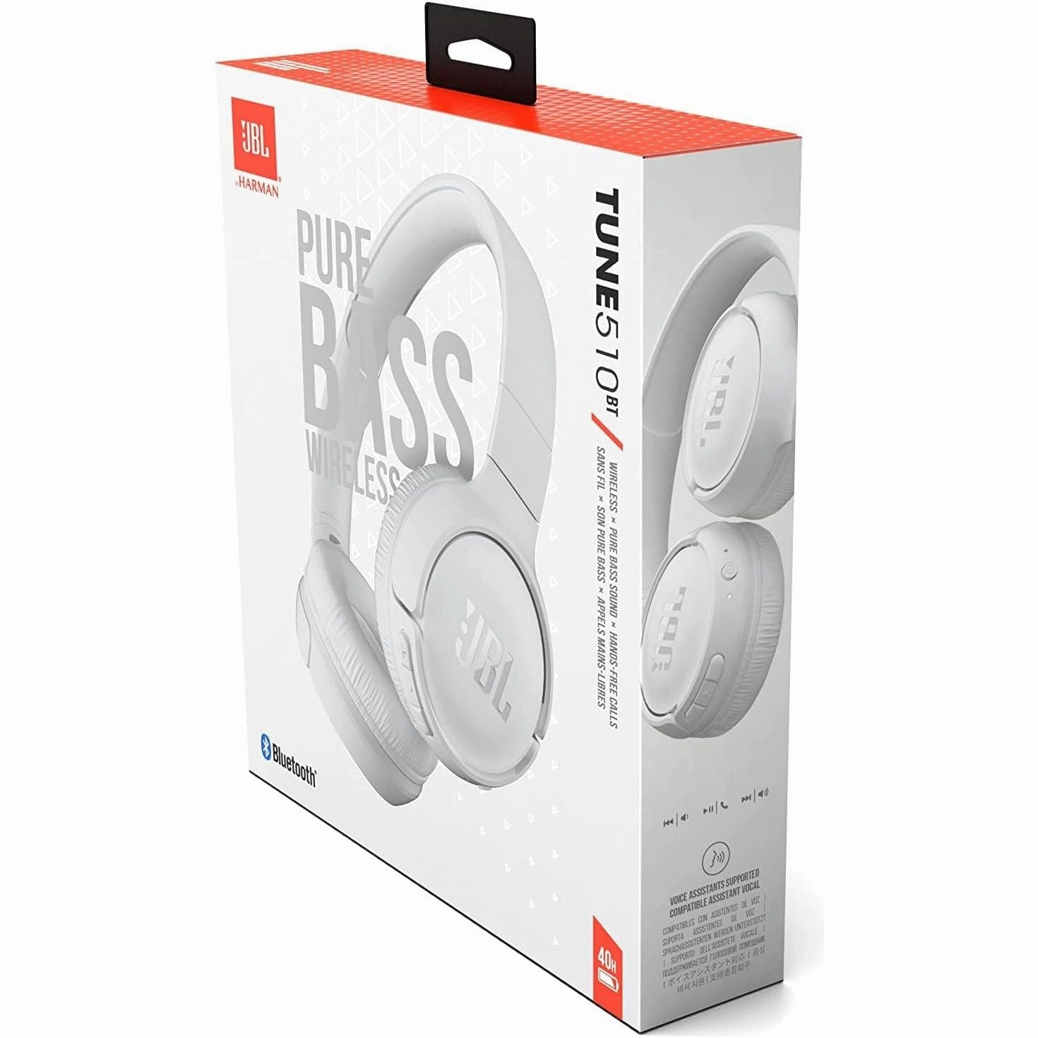 JBL Tune510BT - Wireless on-ear headphones featuring bluetooth 5.0, up to 40 hours battery life and speed charge (White)