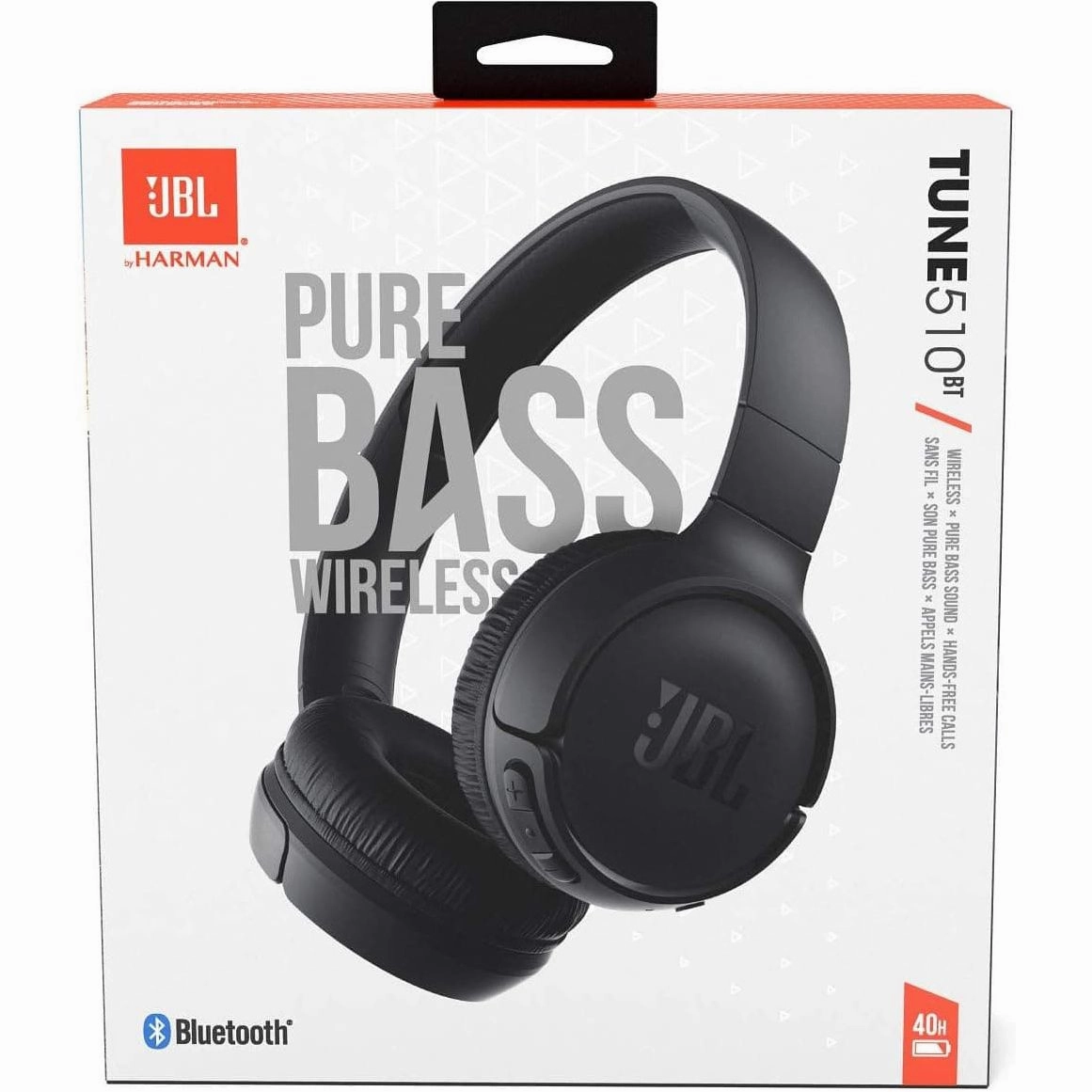 JBL Tune510BT Wireless On-Ear Headphones, Bluetooth 5.0, Up to 40 Hours Battery Life, Speed Charge - Black