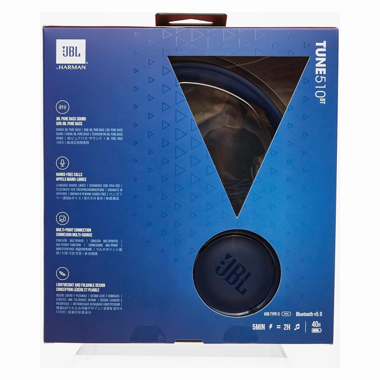 JBL Tune510BT Wireless On-Ear Headphones with Bluetooth 5.0 and Speed Charge, Up to 40 Hours Battery Life, Blue