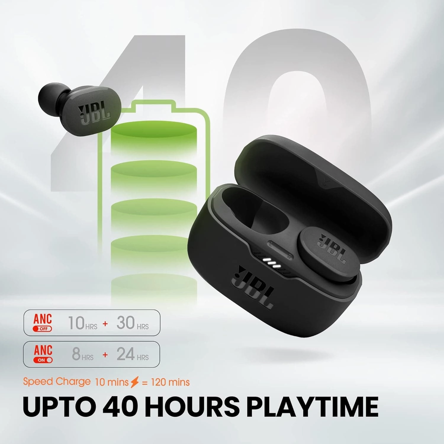 JBL Tune 130NC TWS In-Ear Headphones - True Wireless Bluetooth headphones in charging case with Active Noise Cancelling and up to 40 hours battery life - Black