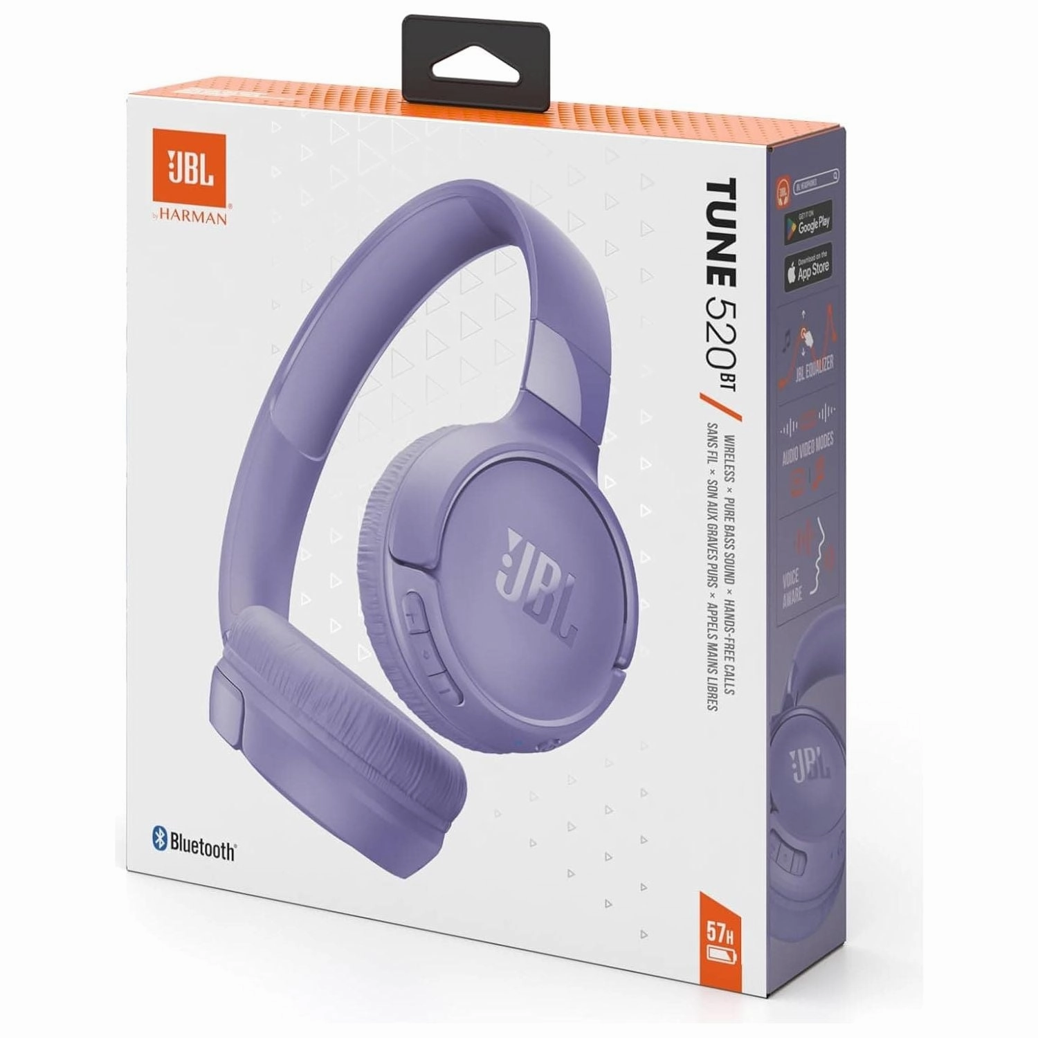 JBL Tune 520BT Wireless On-Ear Headphones, with JBL Pure Bass Sound, Bluetooth 5.3 and Hands-Free Calls, 57-Hour Battery Life, in Purple