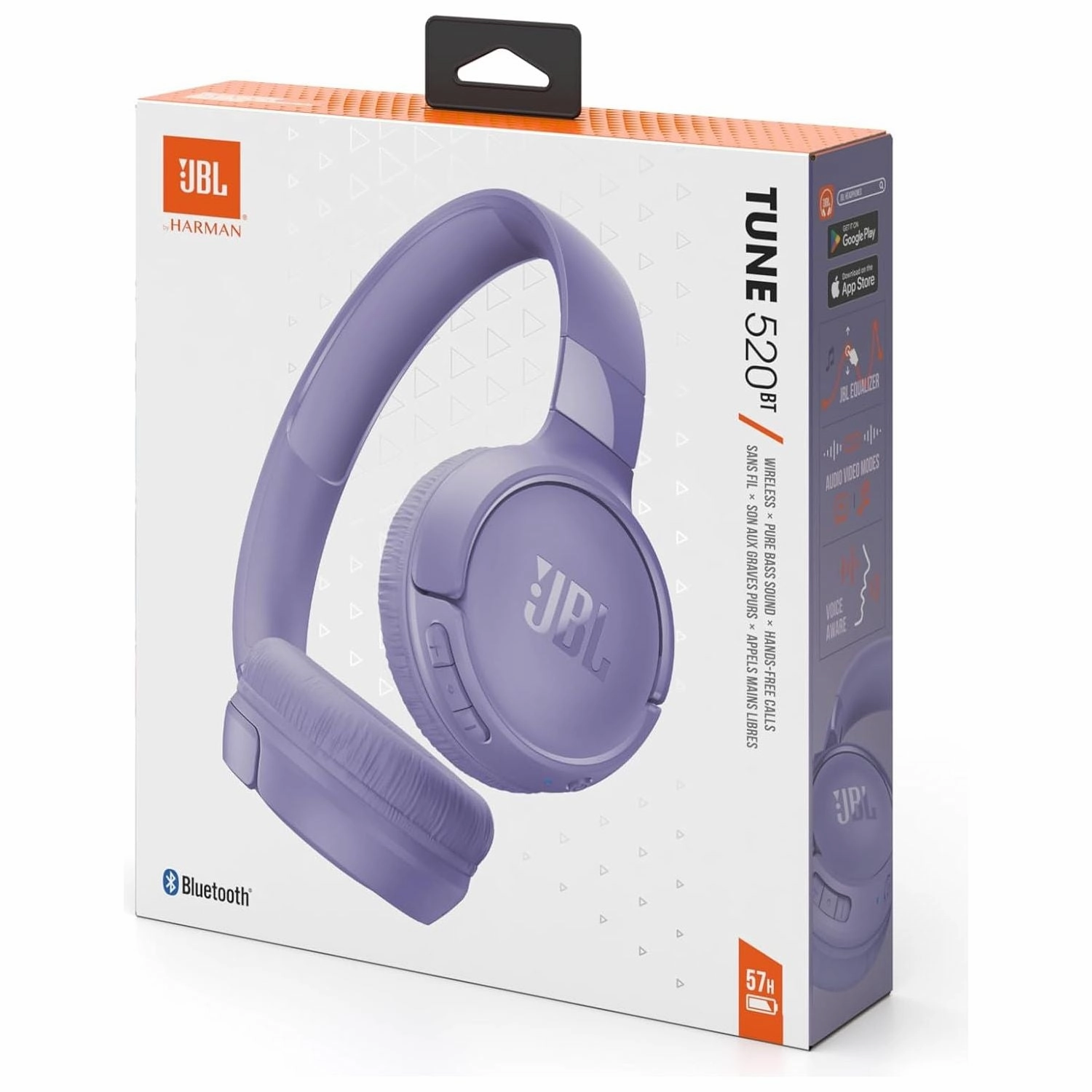 JBL Tune 520BT Wireless On-Ear Headphones, with JBL Pure Bass Sound, Bluetooth 5.3 and Hands-Free Calls, 57-Hour Battery Life, in Purple