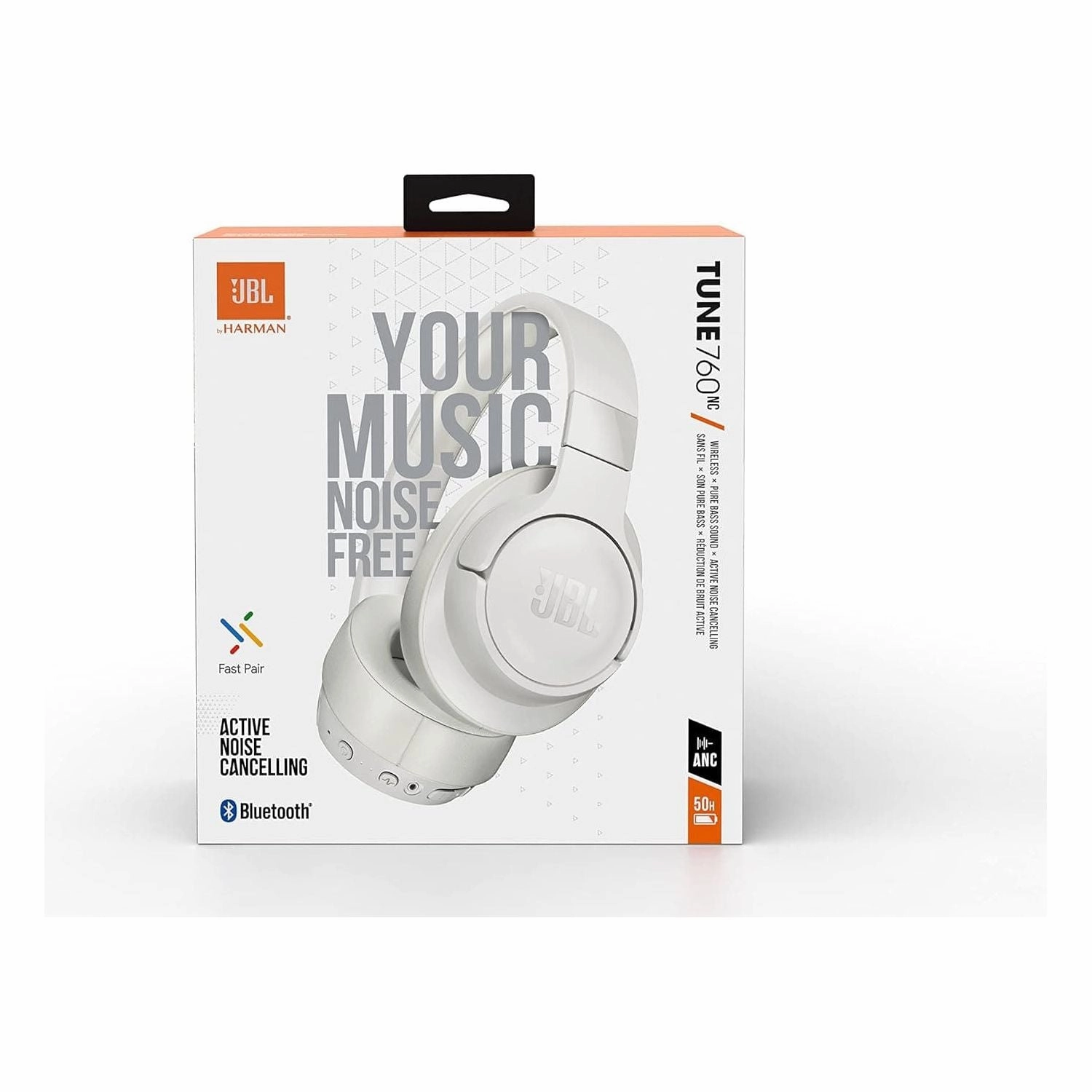 JBL Tune 760NC Over-Ear Headphones - Wired/Wireless, Active Noise Cancelling, Built-In Mic, Hands-Free Controls - White