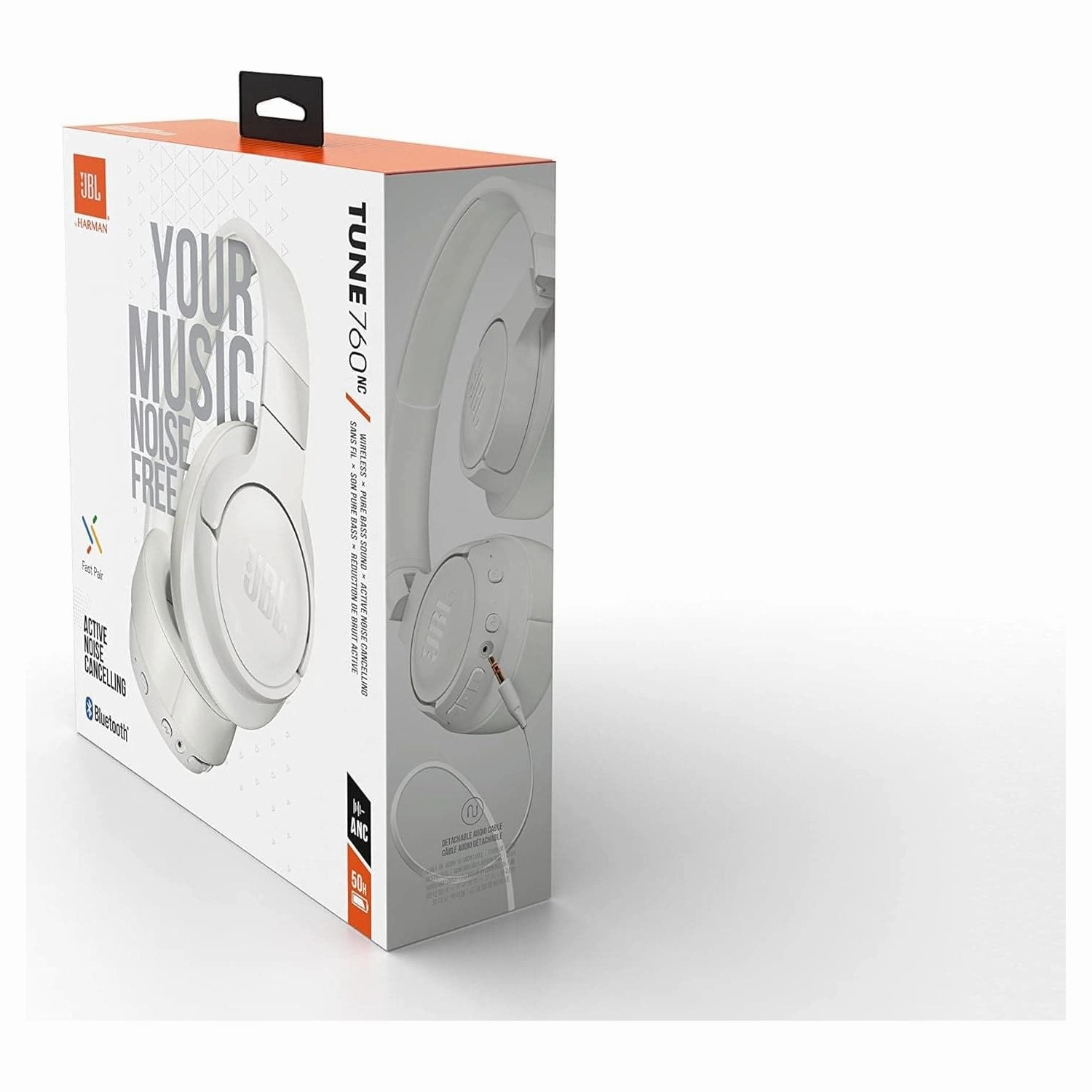JBL Tune 760NC Over-Ear Headphones - Wired/Wireless, Active Noise Cancelling, Built-In Mic, Hands-Free Controls - White