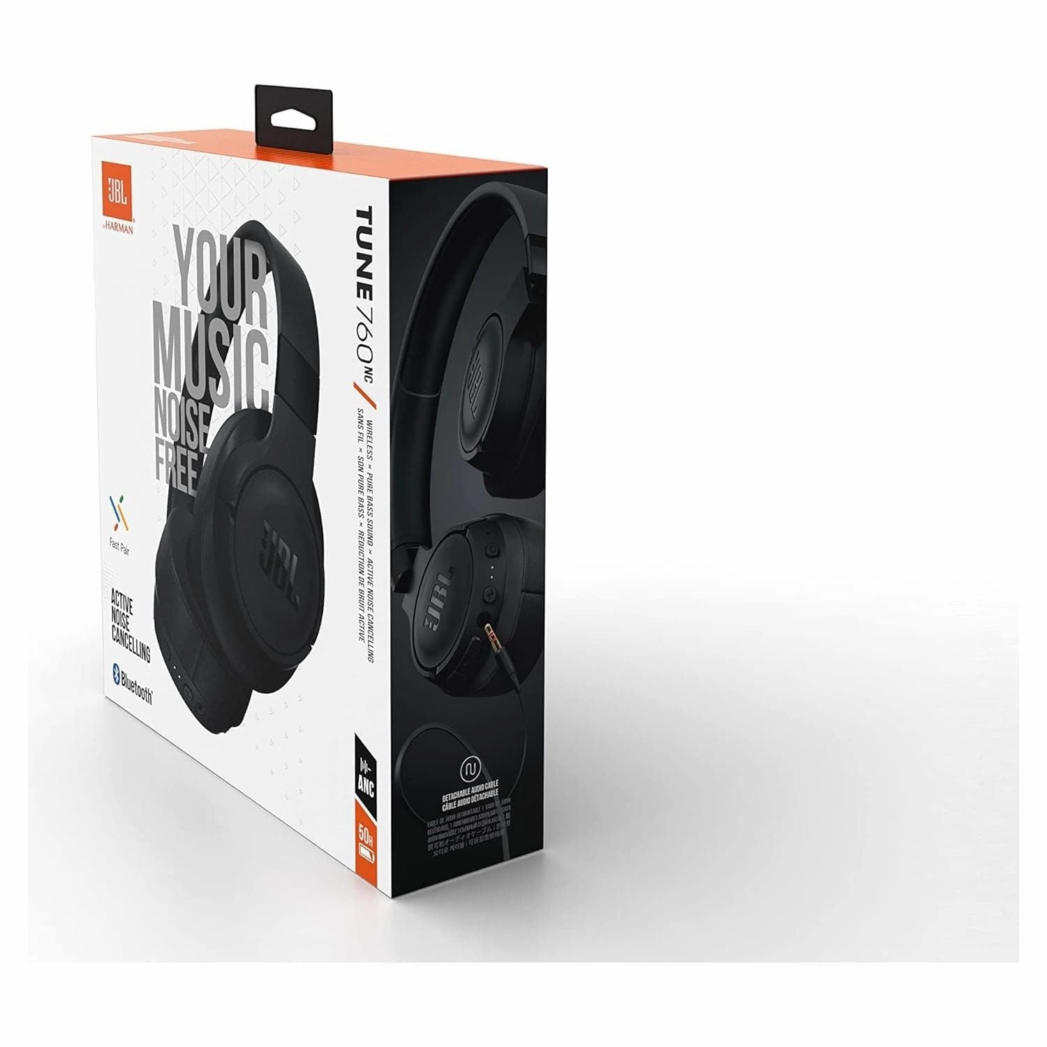 JBL Tune 760NC Wired and Wireless Over-Ear Headphones with Built-In Microphone, Active Noise Cancelling and Hands-Free Controls, in Black