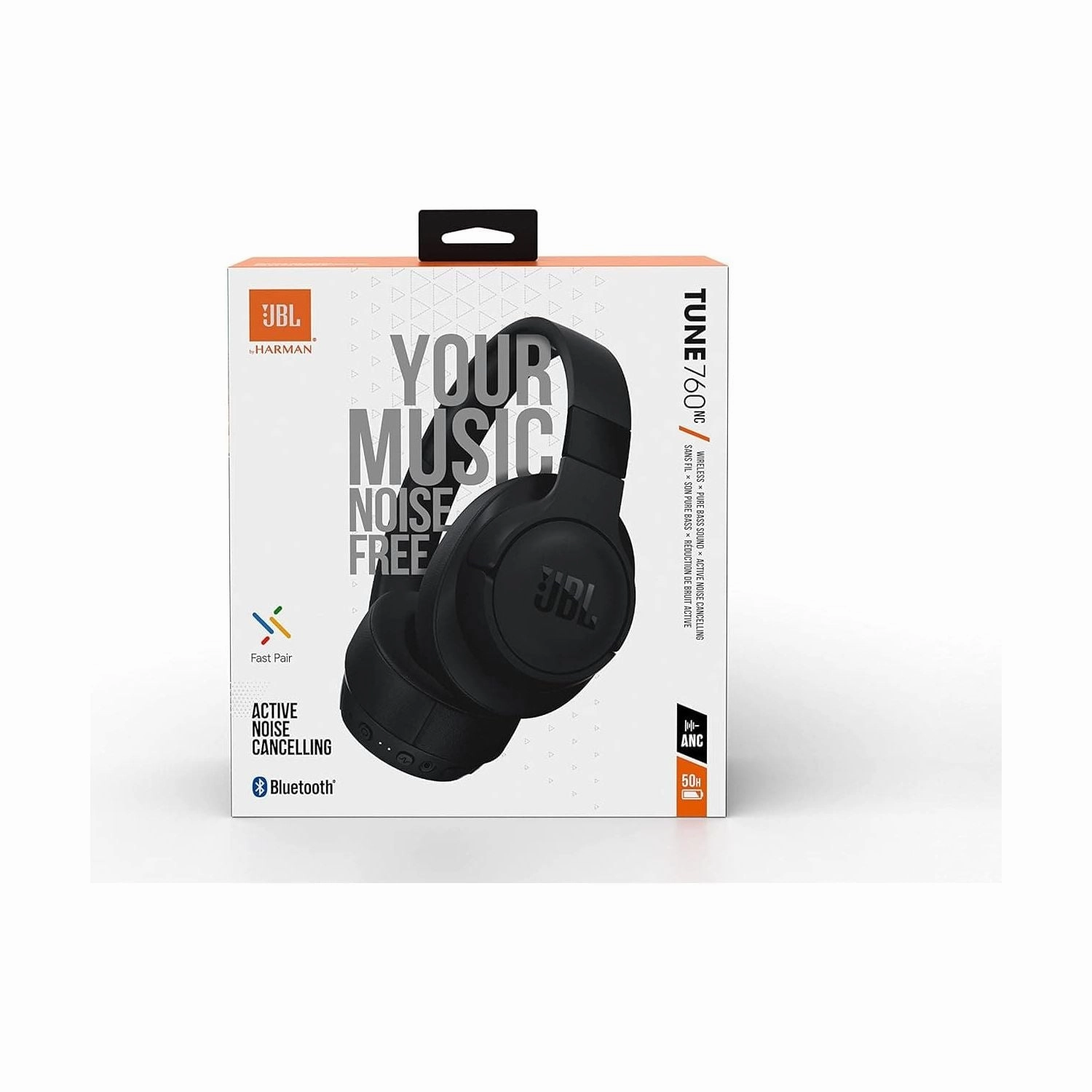 JBL Tune 760NC Wired and Wireless Over-Ear Headphones with Built-In Microphone, Active Noise Cancelling and Hands-Free Controls, in Black