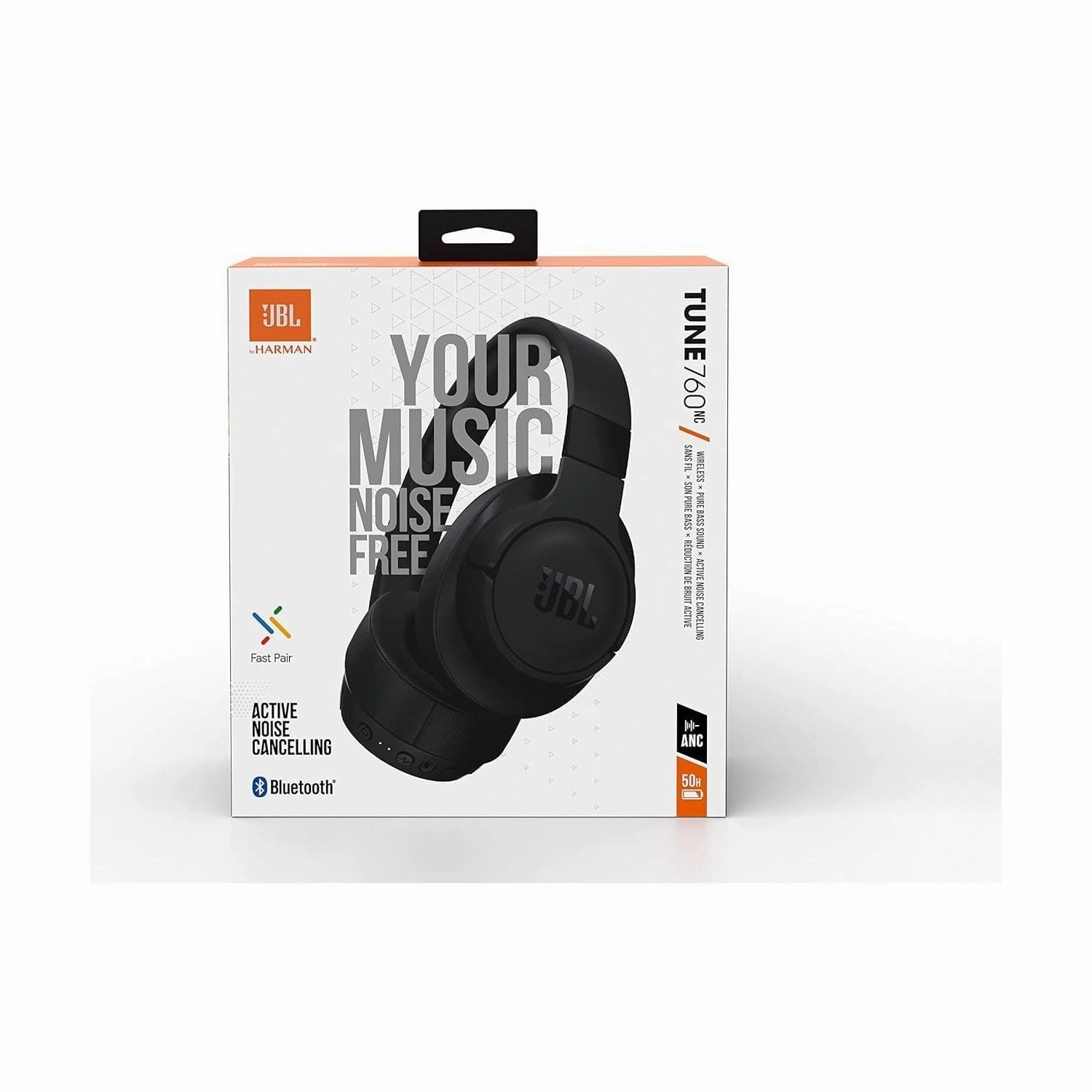 JBL Tune 760NC Wired and Wireless Over-Ear Headphones with Built-In Microphone, Active Noise Cancelling and Hands-Free Controls, in Black