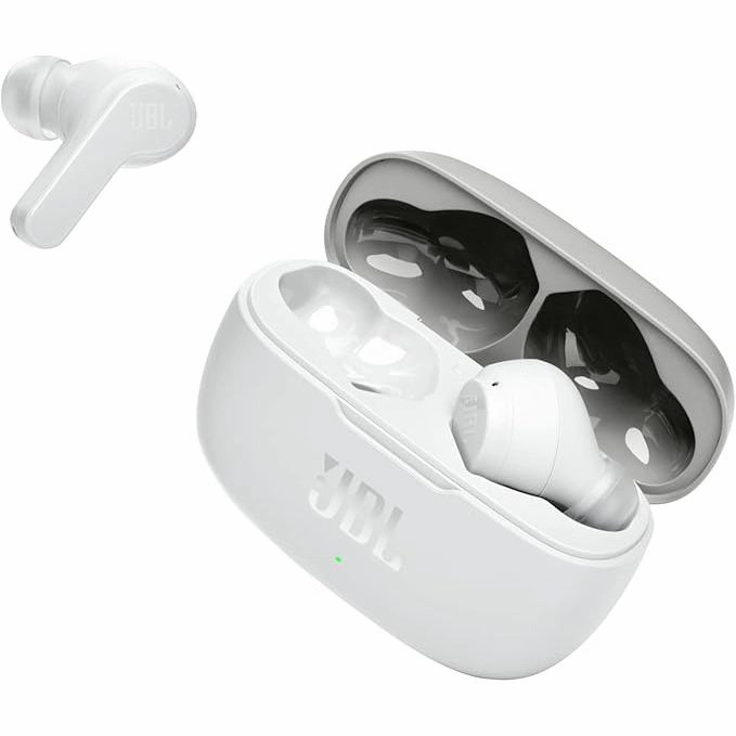 JBL Wave 200 TWS Wireless Earbuds  Deep Bass, Bluetooth, IPX2, Charging Case - White