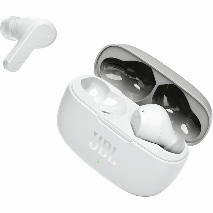 JBL Wave 200 TWS Wireless Earbuds  Deep Bass, Bluetooth, IPX2, Charging Case - White