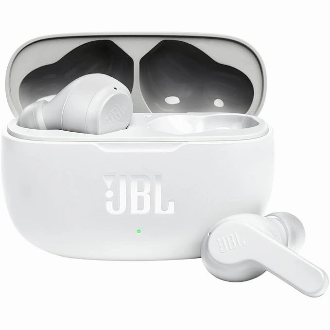 JBL Wave 200 TWS Wireless Earbuds  Deep Bass, Bluetooth, IPX2, Charging Case - White earbuds and headphones, true wireless earbuds, noise cancelling earbuds