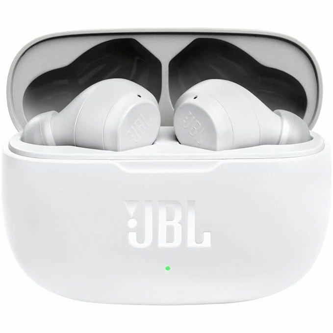 JBL Wave 200 TWS Wireless Earbuds  Deep Bass, Bluetooth, IPX2, Charging Case - White