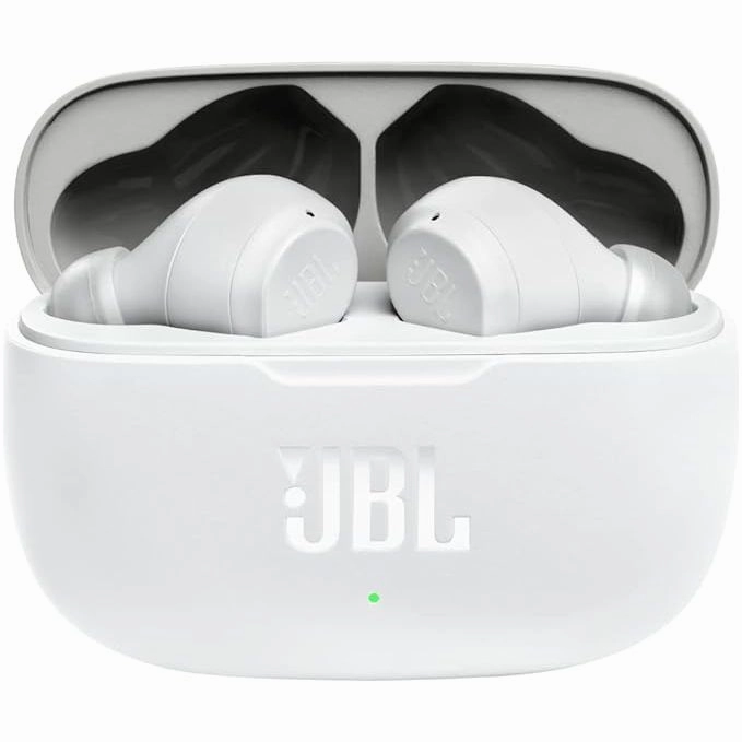 JBL Wave 200 TWS Wireless Earbuds  Deep Bass, Bluetooth, IPX2, Charging Case - White