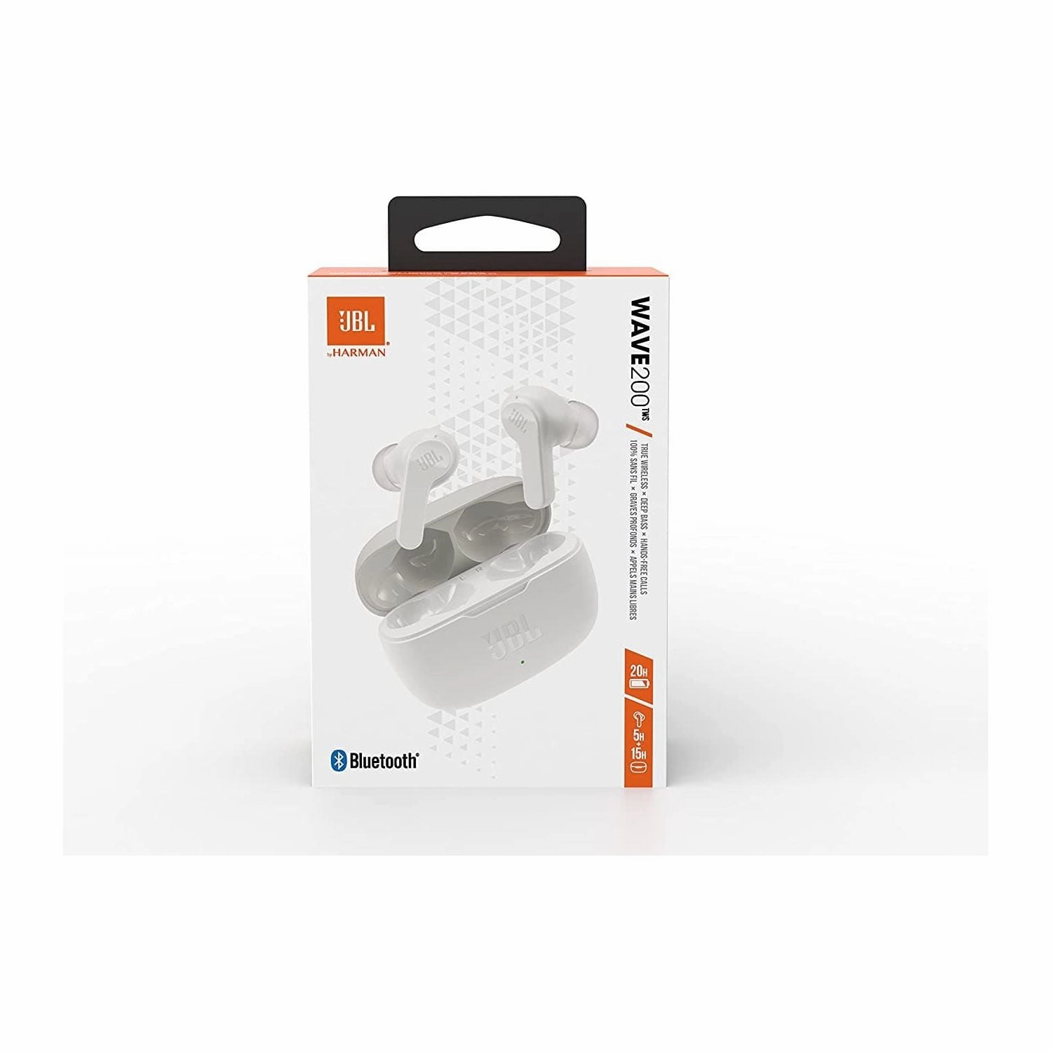 JBL Wave 200TWS True Wireless Earbuds - Bluetooth, Deep Bass, IPX2, Charging Case, White