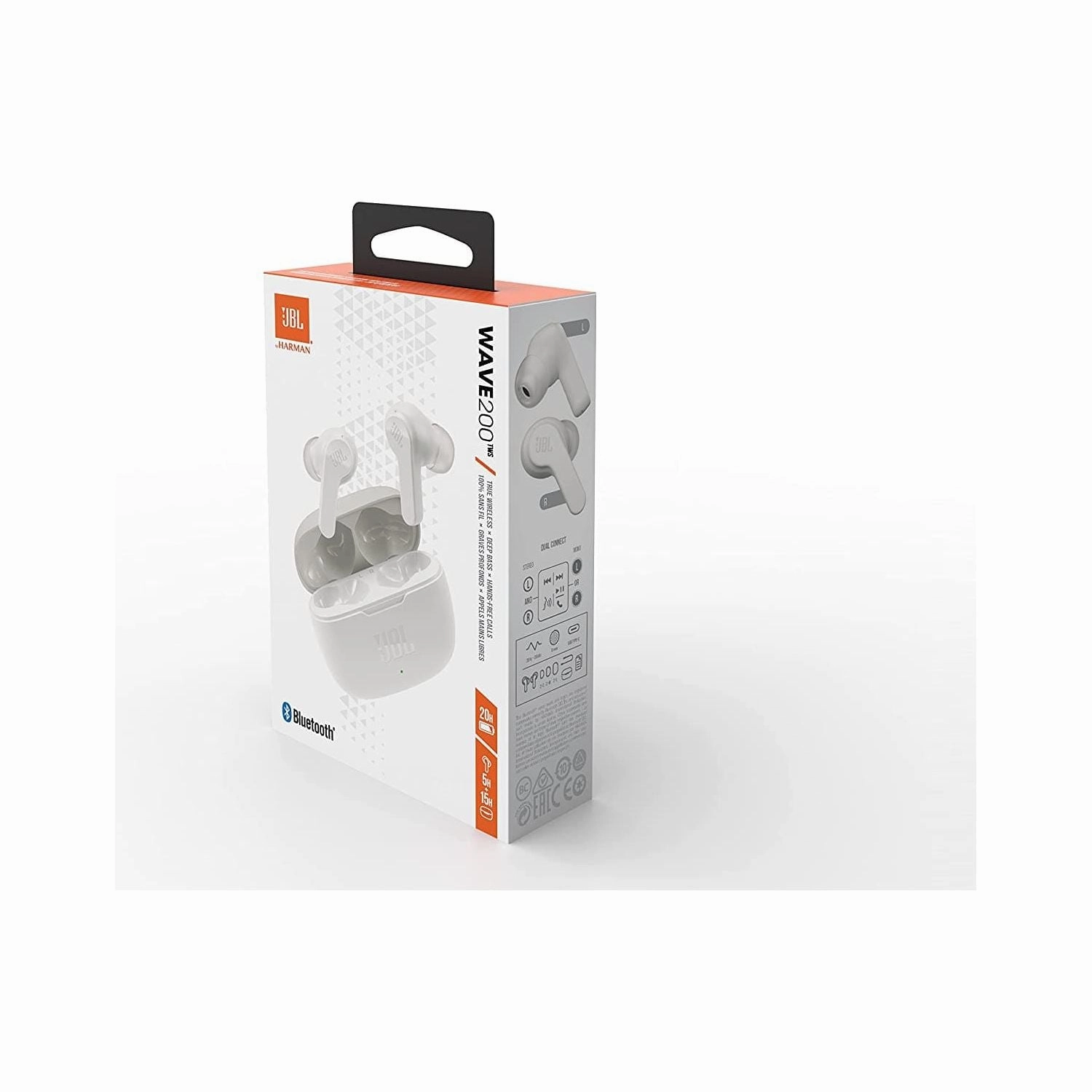 JBL Wave 200TWS True Wireless Earbuds - Bluetooth, Deep Bass, IPX2, Charging Case, White