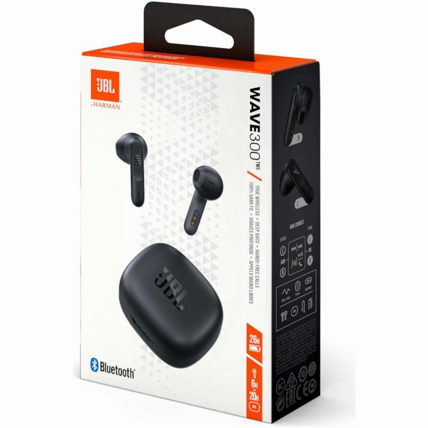 JBL Wave 300 TWS True Wireless In-Ear Bluetooth Headphones in Charging Case - Wireless Earbuds with Integrated Microphone, 26 hours of Playback, in Black