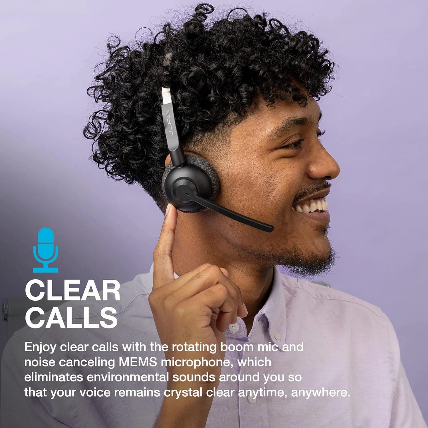 JLab Go Work Pop Wireless Headsets with Microphone for Laptop, 50  Hr Playtime Bluetooth PC Headset, Multipoint Connect to Computer & Mobile, On Ear Wireless Headphones with Microphone, Black