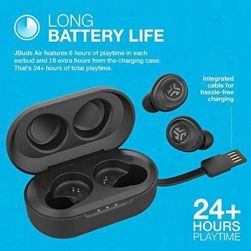 JLab JBuds Air True Wireless Earbuds - Bluetooth Earphones with USB Charging Case, IP55 Sweat-Resistant, Custom EQ3 Sound, Black