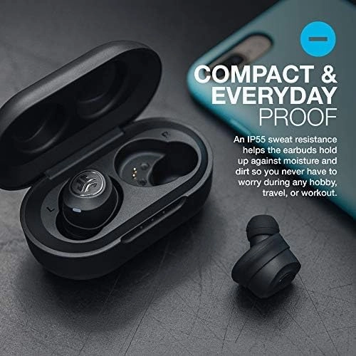 JLab JBuds Air True Wireless Earbuds - Bluetooth Earphones with USB Charging Case, IP55 Sweat-Resistant, Custom EQ3 Sound, Black