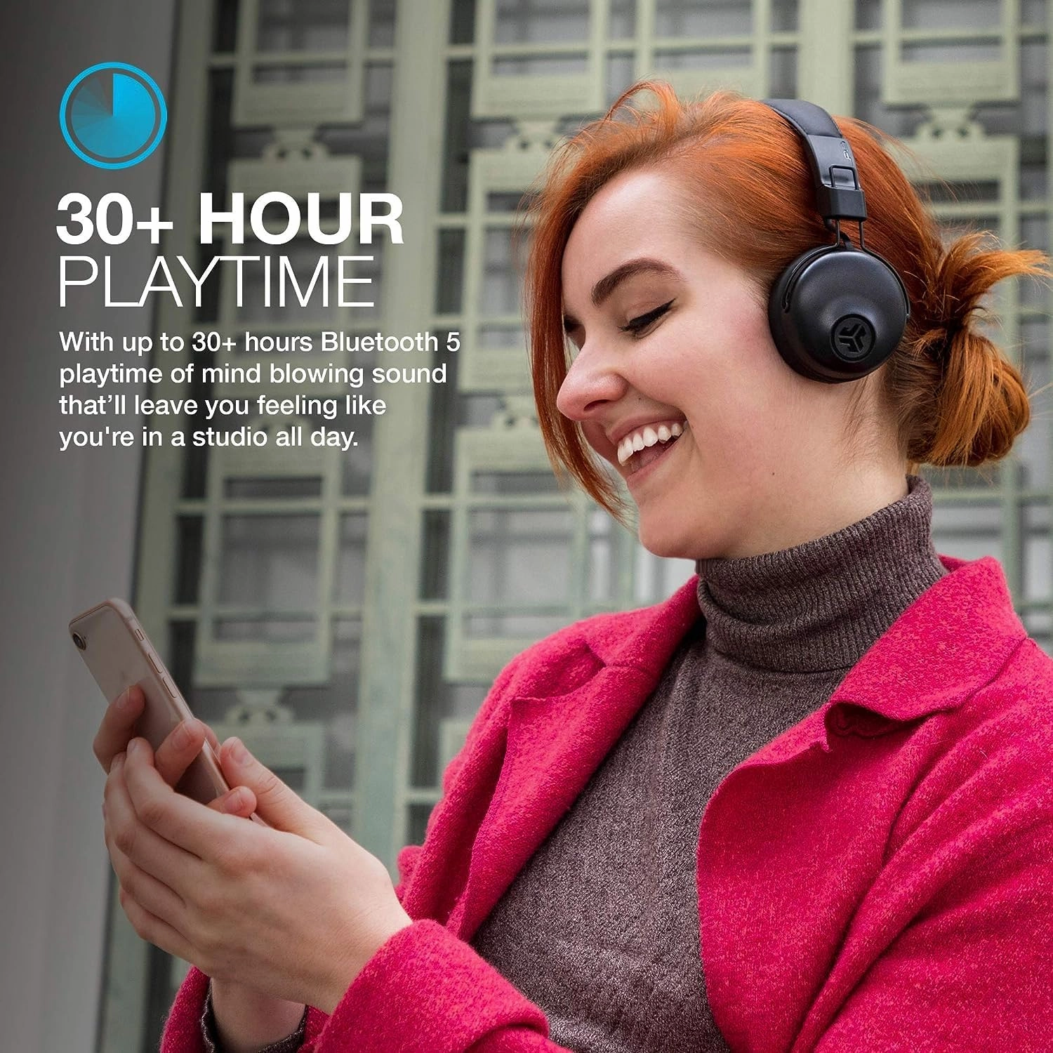 JLab Studio Wireless Headphones, Bluetooth Headphones with 30  Hour Playtime and Custom EQ3 Sound, On-Ear Headphones with Mic, Black
