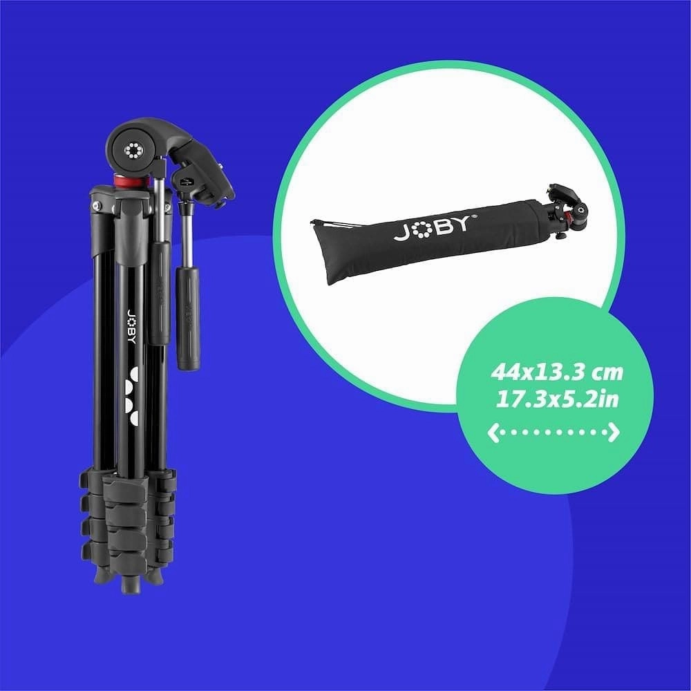 JOBY Compact Advanced Camera Tripod with 3-Way Head - Universal ?-20?? Quick Release, Carrying Bag Included - Compatible with CSC, DSLR, Mirrorless Cameras, Smartphones - Black