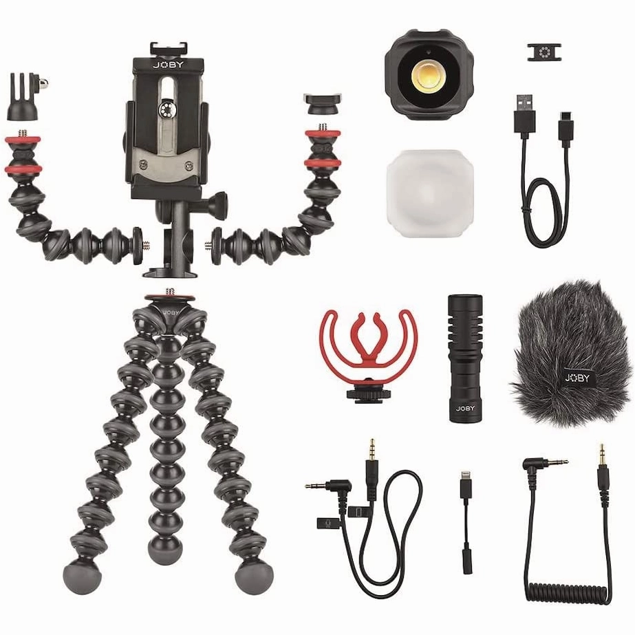 JOBY GorillaPod Mobile Vlogging Kit  Flexible Tripod, Microphone, Mini LED Light, Smartphone Holder  Ideal for IRL, YouTubers & Content Creators