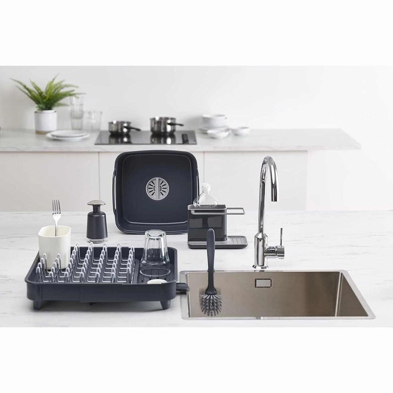 Joseph Joseph Caddy Kitchen Sink Area Organiser with Sponge Holder and Cloth Hanger - Grey