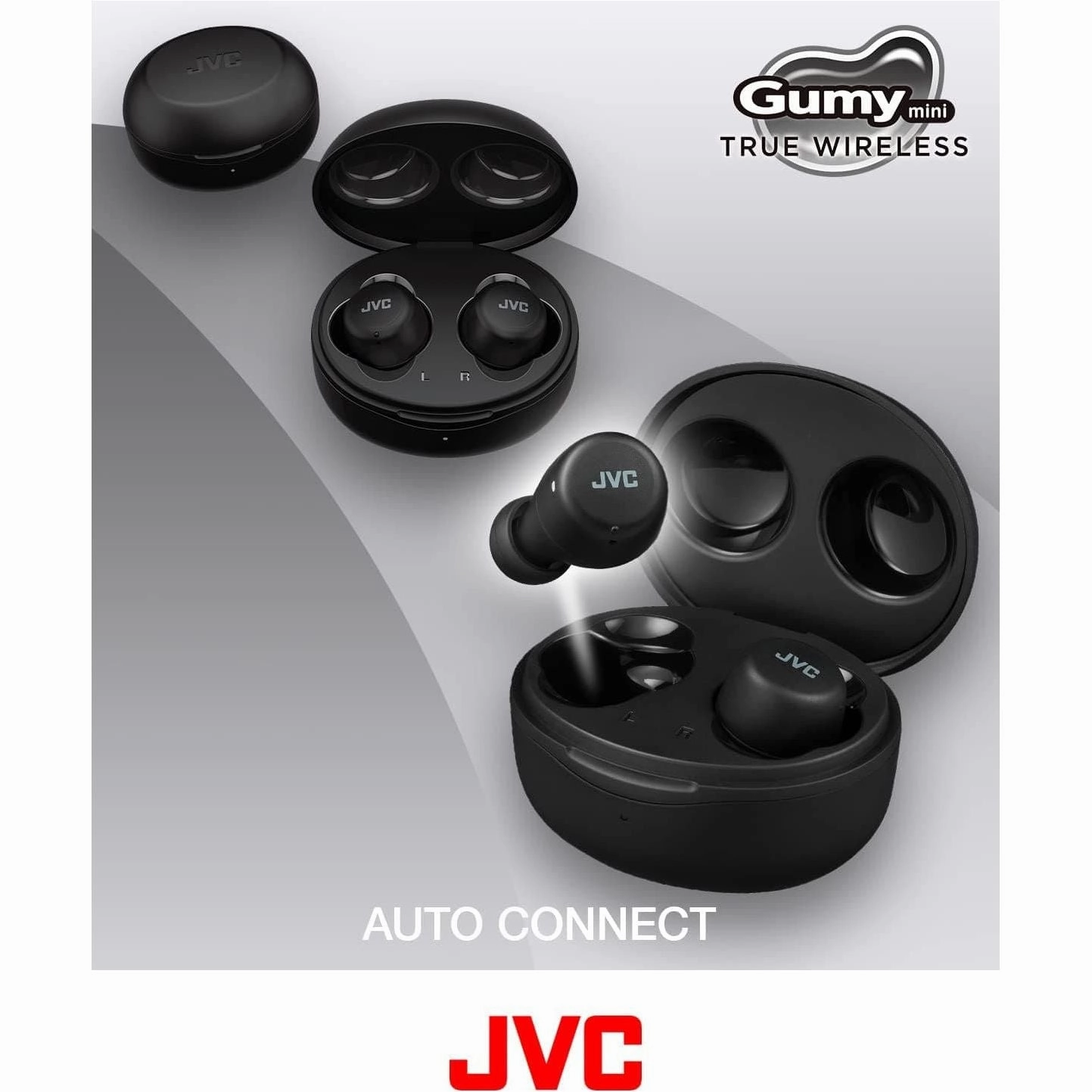 JVC Gumy Mini Earbuds - Wireless, Bluetooth 5.1, IPX4 Water Resistant, 15-Hour Battery, Lightweight - HA-Z55T-B Black