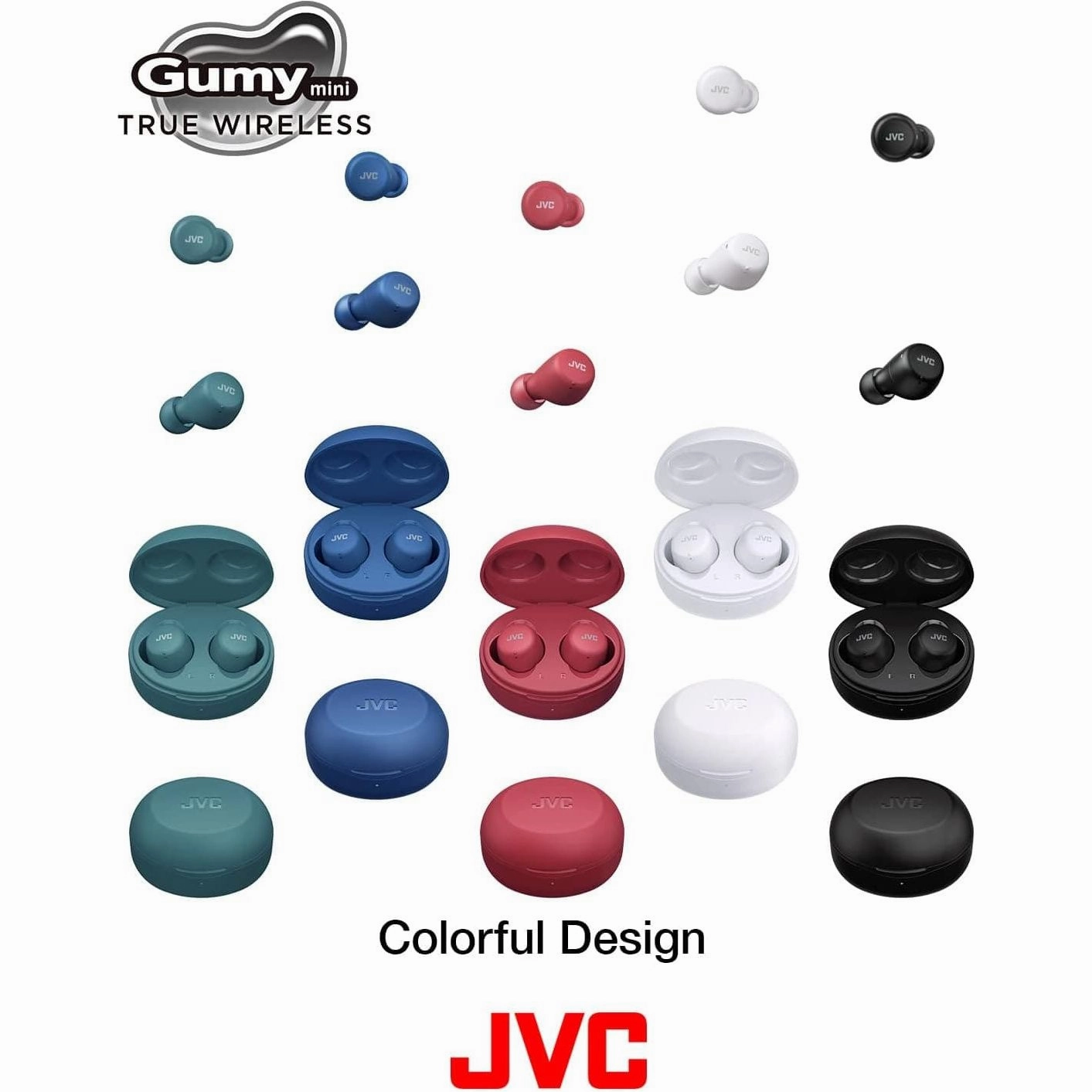 JVC Gumy Mini Earbuds - Wireless, Bluetooth 5.1, IPX4 Water Resistant, 15-Hour Battery, Lightweight - HA-Z55T-B Black