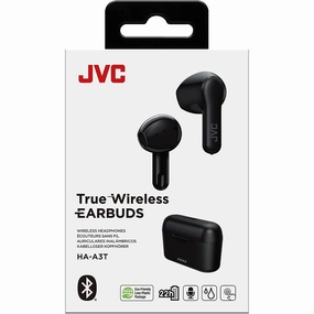 JVC HA-A3T True Wireless Bluetooth earbuds, up to 22 hours battery life, IPX4 water resistance (Black) bluetooth headphones, cheap wireless headphones, headphones with mic