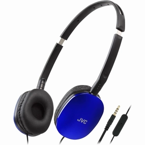 JVC HA-S160M-A Flats Foldable Compact Headphones - Glossy Blue, On/Off Microphone Switch, Perfect for Teleworking & Online Seminars earbuds and headphones, true wireless earbuds, noise cancelling earbuds