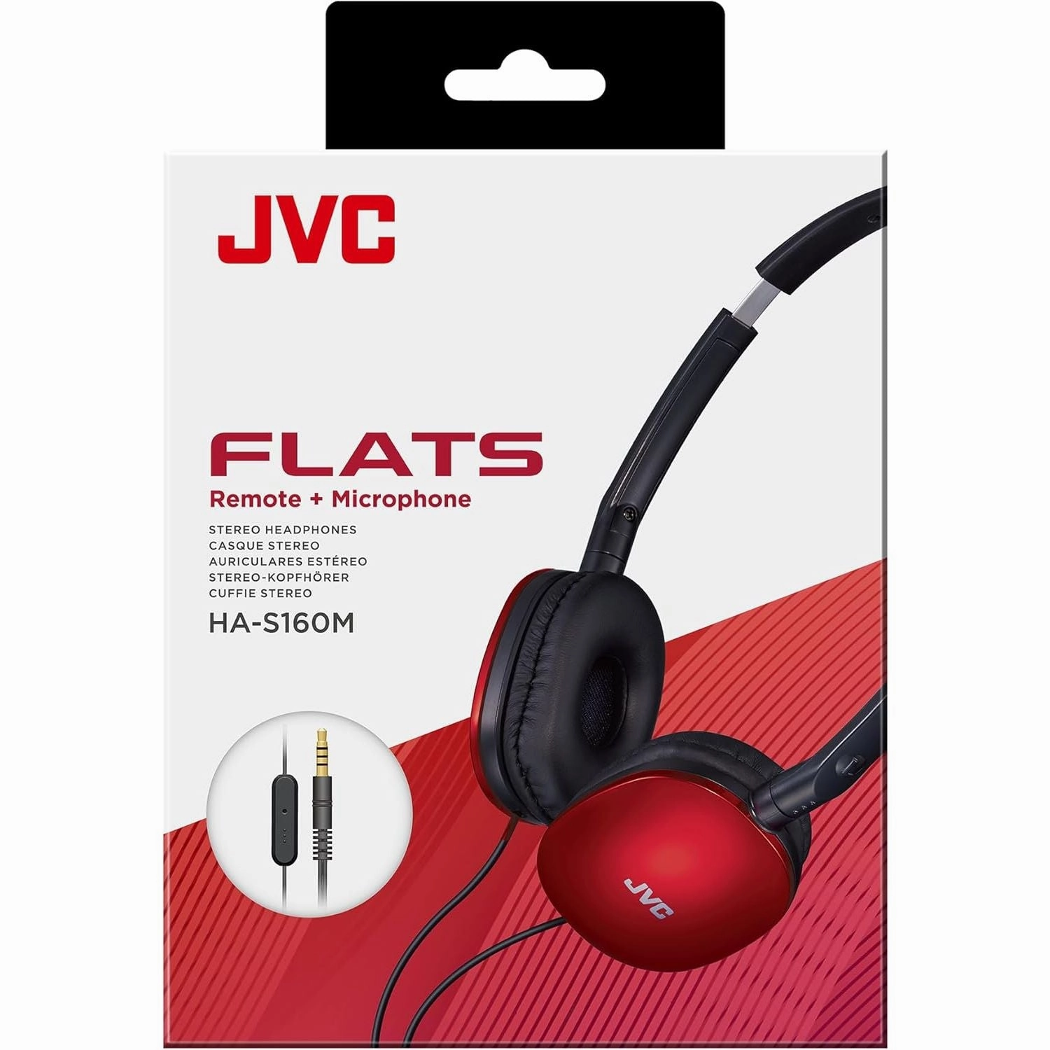 JVC HA-S160M-R Flats Foldable Compact Headphones - Glossy Red, On/Off Microphone Switch, Ideal for Teleworking & Online Seminars