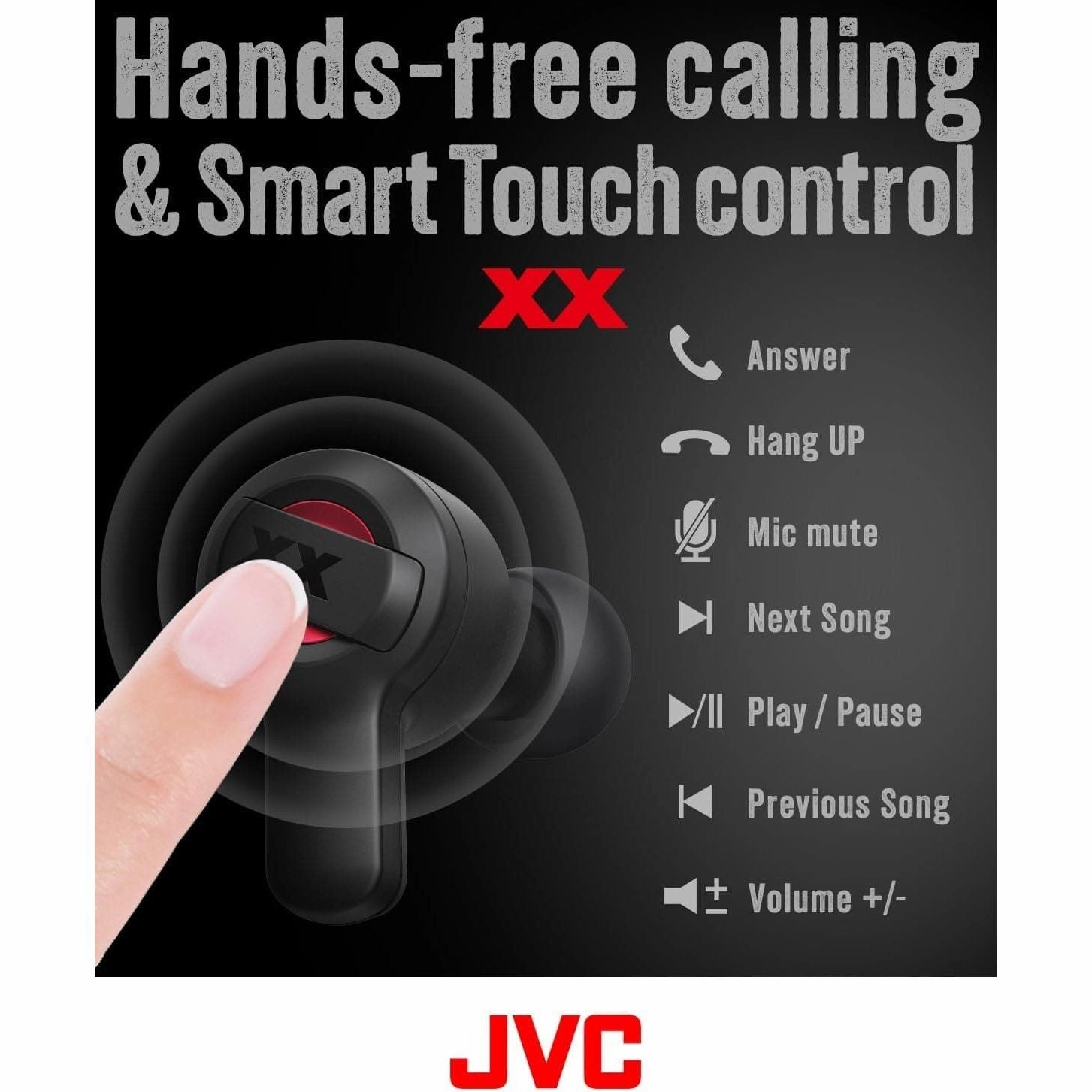 JVC HA-XC62T XX True Wireless Earbuds, 24 Hours Playtime, Water, Dust and Shock Proof, Black & Red
