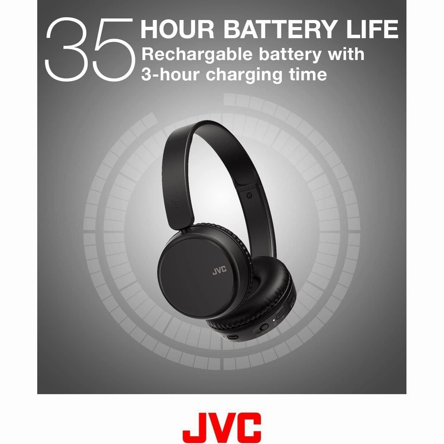 JVC HA-Z37W-A Wireless Bluetooth On-Ear Headphones - 35-Hour Battery Life (Blue)