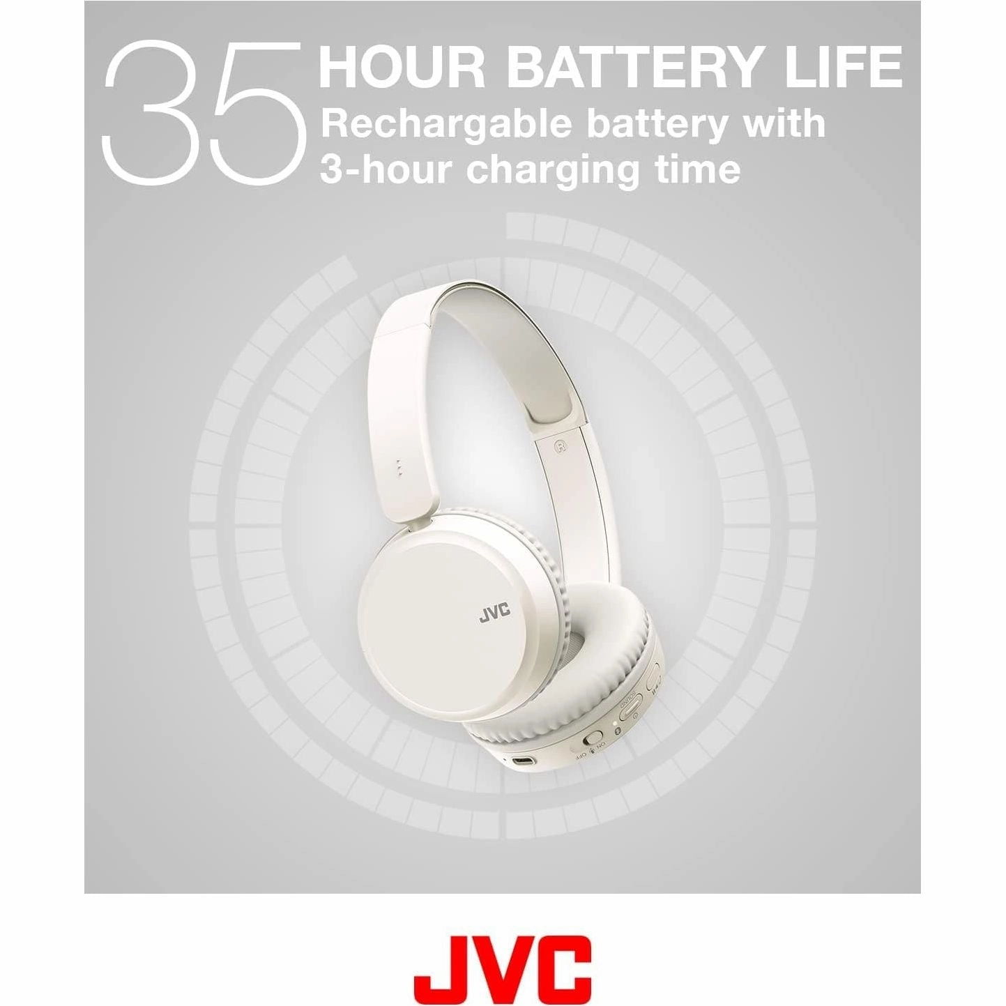 JVC HA-Z37W-W Wireless Bluetooth On-Ear Headphones - 35-Hour Battery, White