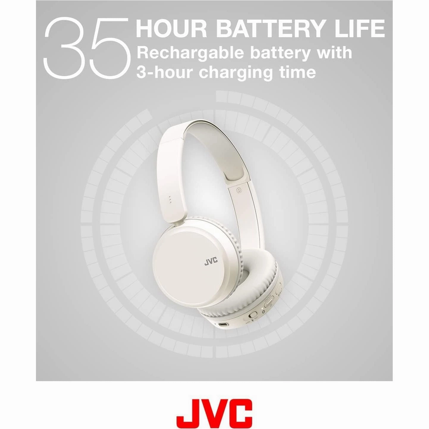 JVC HA-Z37W-W Wireless Bluetooth On-Ear Headphones - 35-Hour Battery, White
