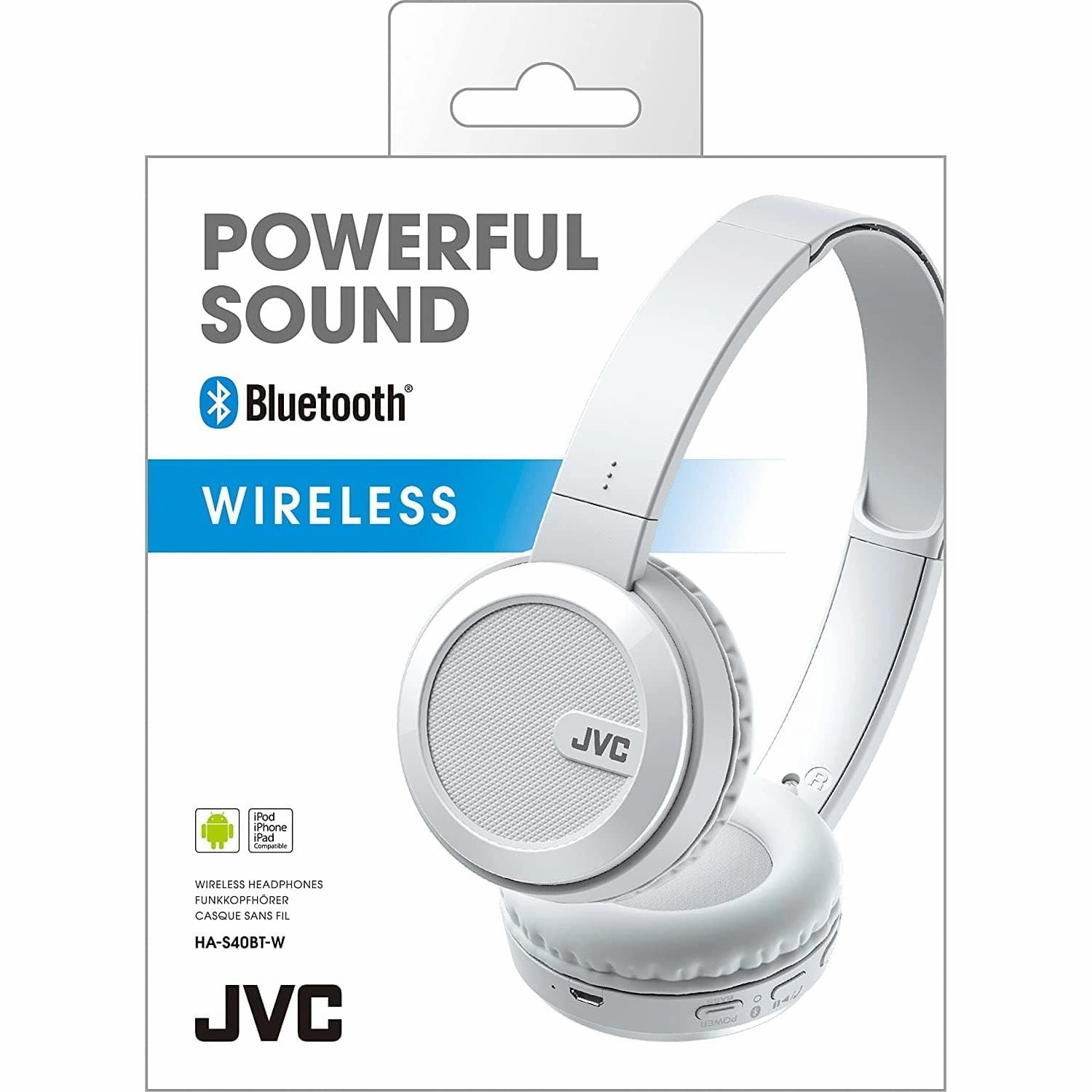 JVC S40BT On Ear Bluetooth Wireless Foldable Headphones with Dynamic Deep Bass Boost - White