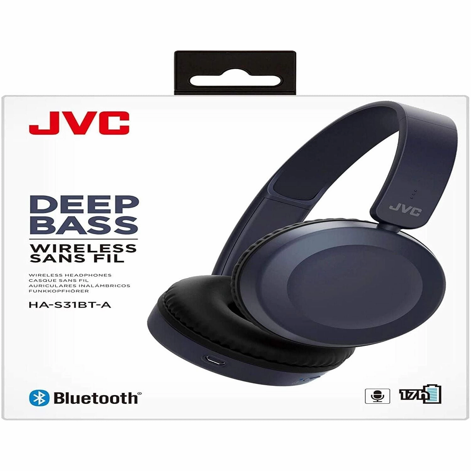 JVC Wireless Bluetooth Foldable Deep Bass On Ear Lightweight HA-S31BT Headphones, Blue