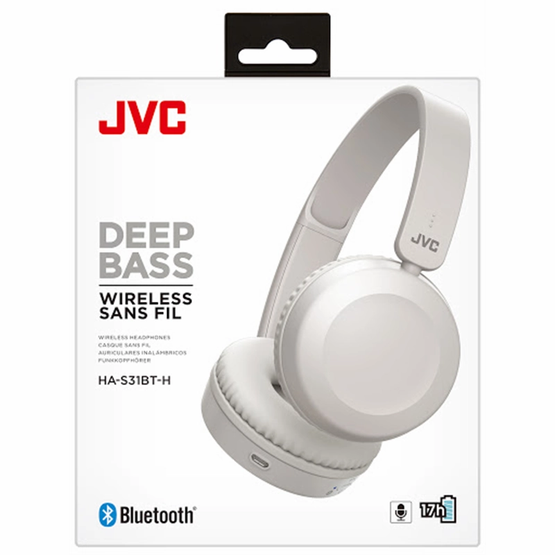 JVC Wireless Bluetooth Foldable Deep Bass On Ear Lightweight HA-S31BT Headphones, Gray
